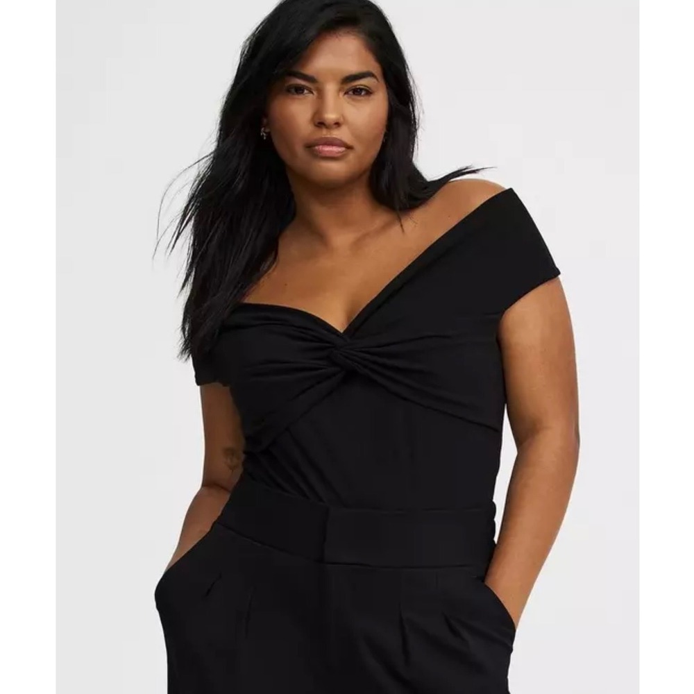 Torrid Off Shoulder Twist Top Womens 1X Black Super Soft Rib Knit NWT